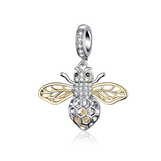 (image for) Pandora Style Silver & Gold-Plated Motion Bee Dangle - SCC1125
