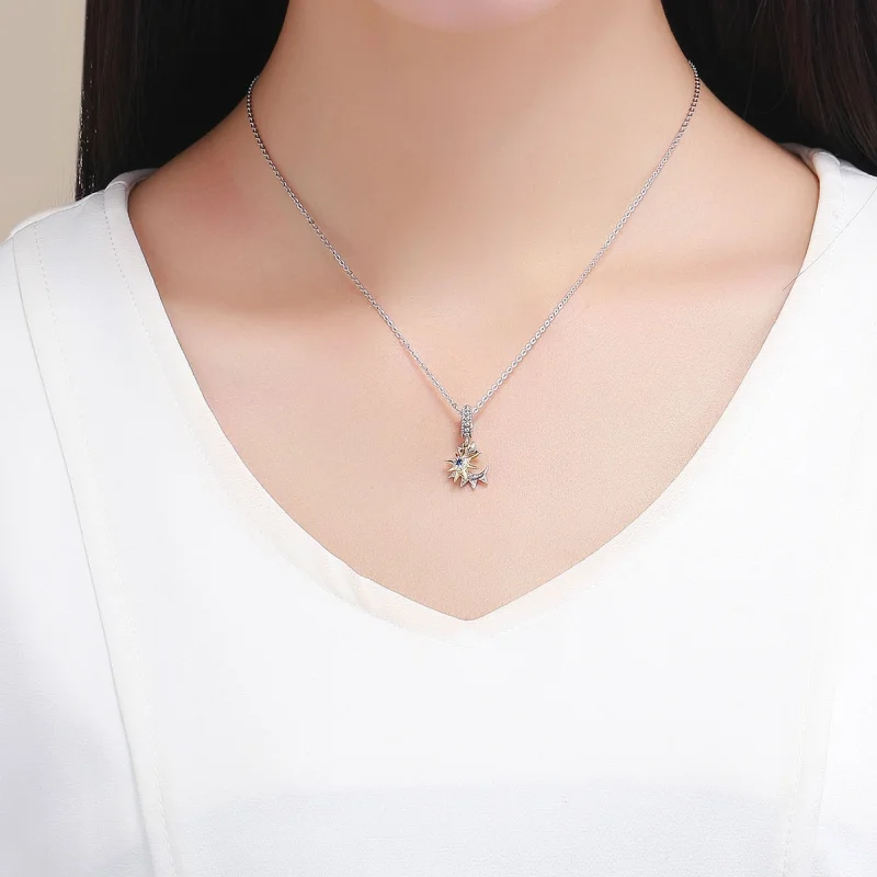 (image for) Pandora Style Silver & Gold-Plated Pavé Sun Meet Moon Dangle - SCC1135 - View 4