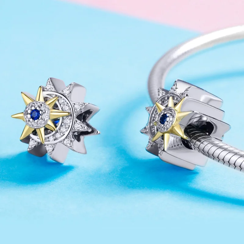 (image for) Pandora Style Silver & Gold-Plated Sun Meets Moon Charm - SCC1137 - View 3