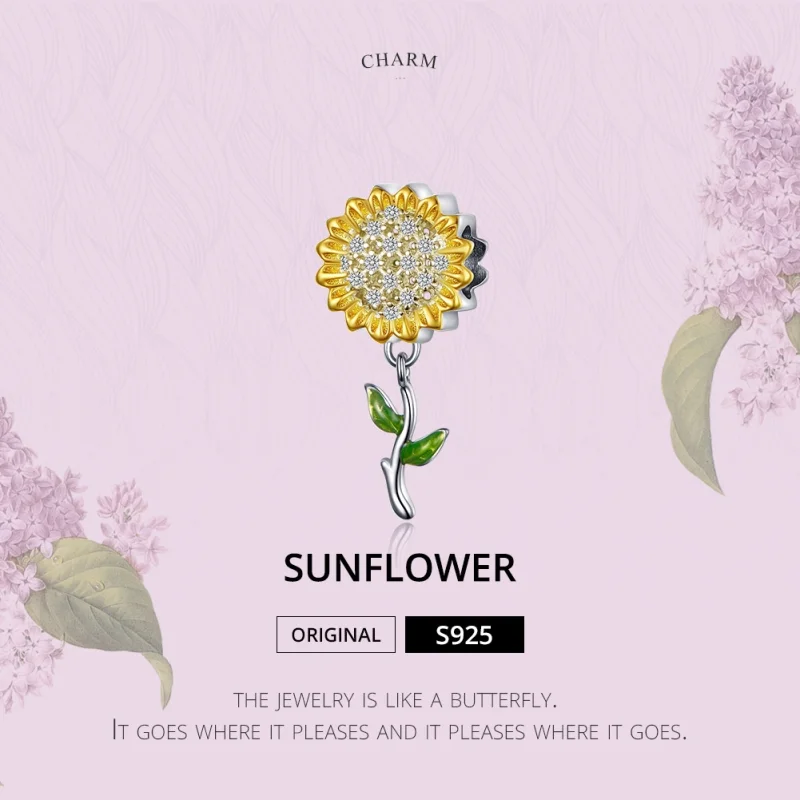 (image for) Pandora Style Silver & Gold-Plated Sunflower Dangle - SCC1211 - View 2