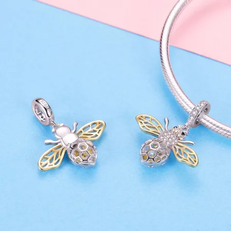 Pandora Style Silver & Gold-Plated Motion Bee Dangle - SCC1125