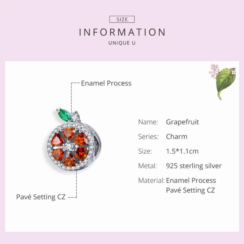 (image for) Pandora Style Silver Grapefruit Charm - SCC1277 - View 4