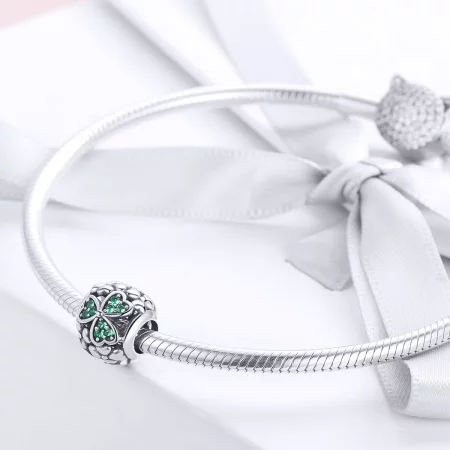 Pandora Style Silver Green Clover Charm - SCC964