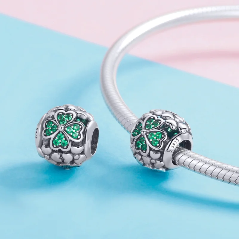 (image for) Pandora Style Silver Green Clover Charm - SCC964 - View 4