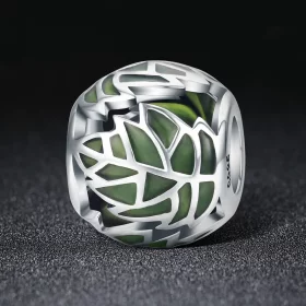 Pandora Style Silver Green Leaves Are In Love Charm - SCC524 Pandora Style Silver Green Leaves Are In Love Charm - SCC524