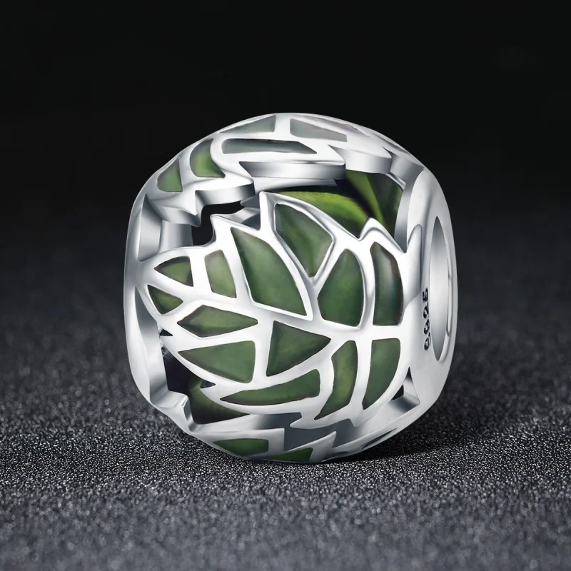 (image for) Pandora Style Silver Green Leaves Are In Love Charm - SCC524 - View 2