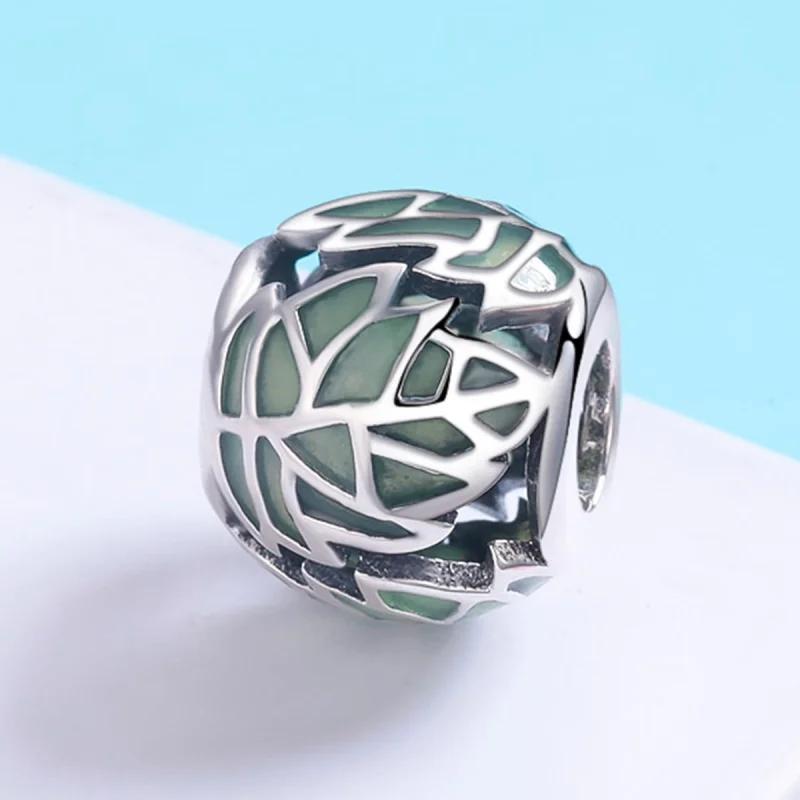 (image for) Pandora Style Silver Green Leaves Are In Love Charm - SCC524 - View 3
