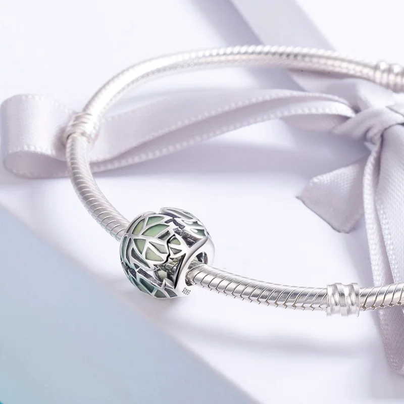 (image for) Pandora Style Silver Green Leaves Are In Love Charm - SCC524 - View 4