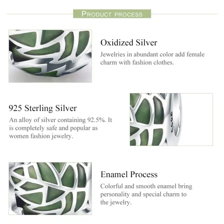 Pandora Style Silver Green Leaves Are In Love Charm - SCC524