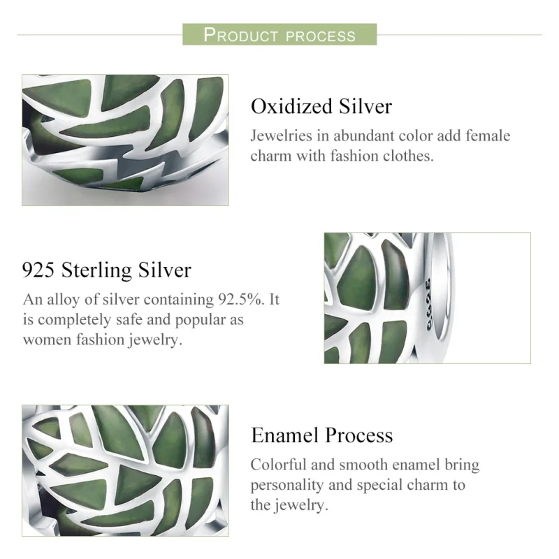 (image for) Pandora Style Silver Green Leaves Are In Love Charm - SCC524 - View 6