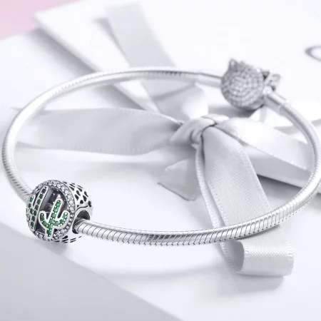 Pandora Style Silver Green Vibrant Cactus Charm - SCC918