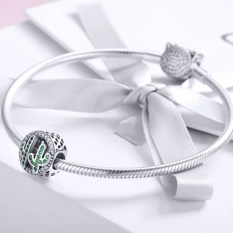 (image for) Pandora Style Silver Green Vibrant Cactus Charm - SCC918 - View 3