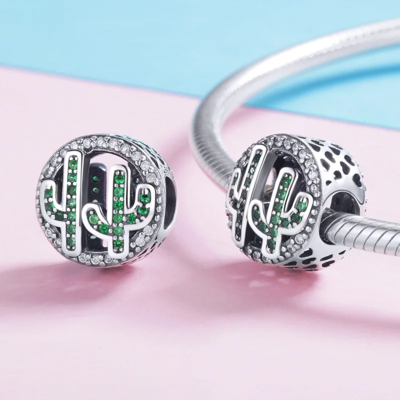 (image for) Pandora Style Silver Green Vibrant Cactus Charm - SCC918 - View 4