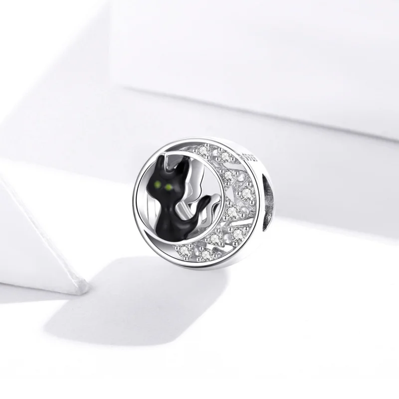 (image for) Pandora Style Silver Halloween Black Cat Charm - BSC325 - View 2