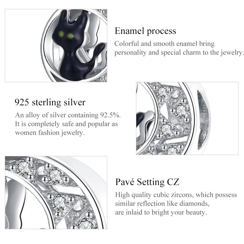 (image for) Pandora Style Silver Halloween Black Cat Charm - BSC325 - View 7