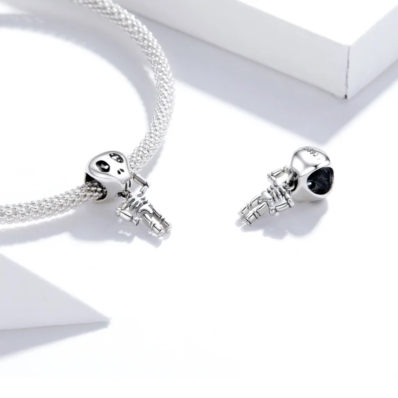 (image for) Pandora Style Silver Halloween Skull Man Charm - SCC1617 - View 4