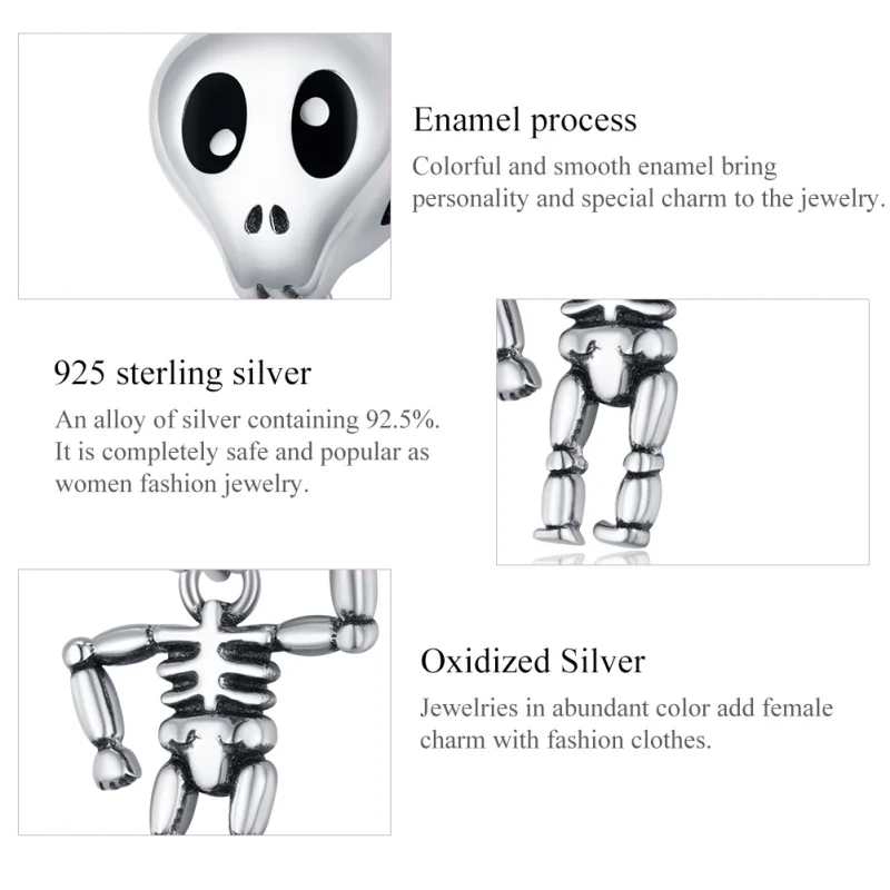 (image for) Pandora Style Silver Halloween Skull Man Charm - SCC1617 - View 7