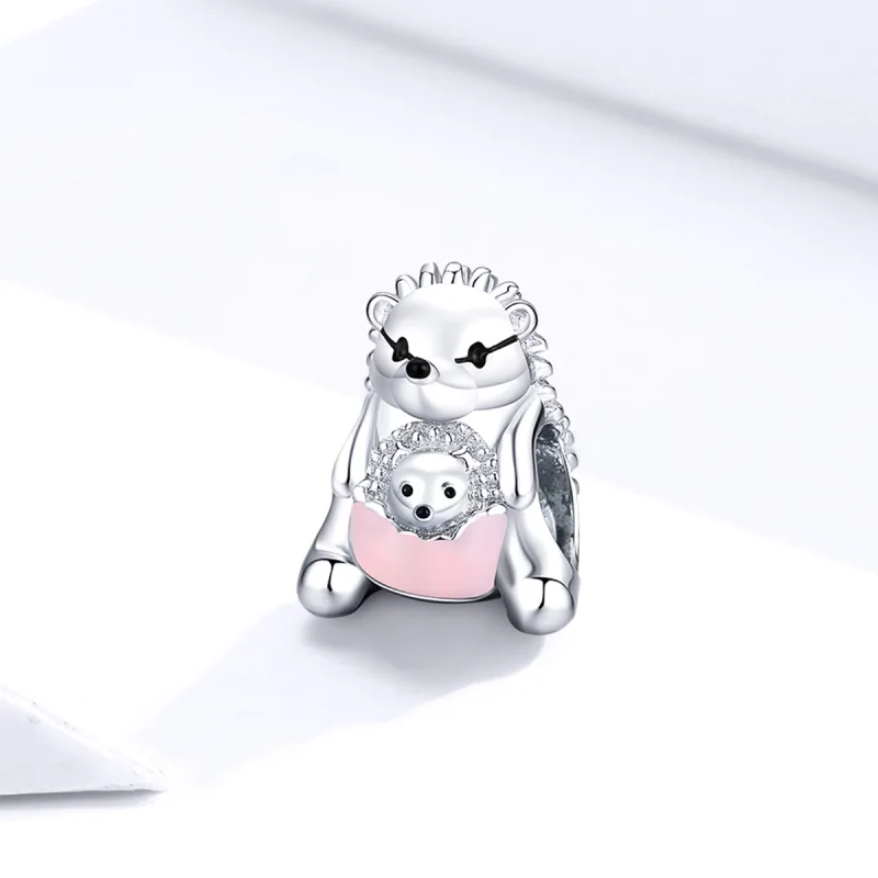 (image for) Pandora Style Silver Hedgehog mother and child Charm - BSC239 - View 2