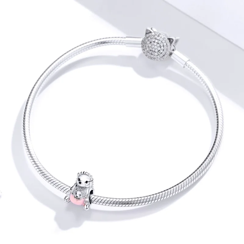 (image for) Pandora Style Silver Hedgehog mother and child Charm - BSC239 - View 3