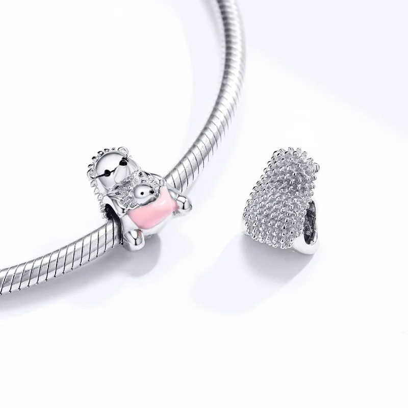 (image for) Pandora Style Silver Hedgehog mother and child Charm - BSC239 - View 4