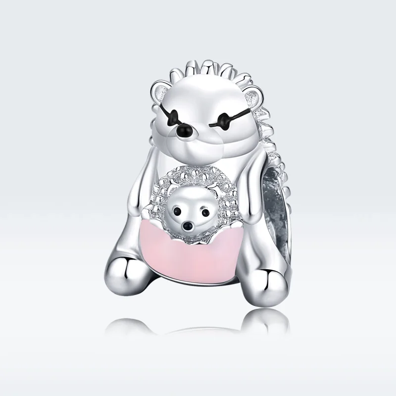 (image for) Pandora Style Silver Hedgehog mother and child Charm - BSC239 - View 5