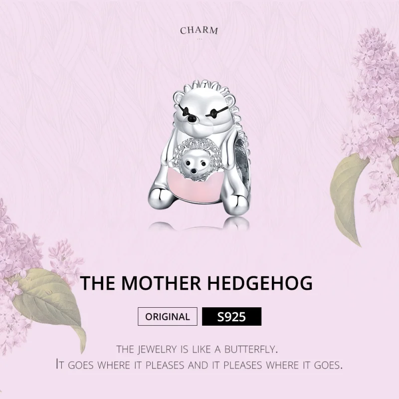 (image for) Pandora Style Silver Hedgehog mother and child Charm - BSC239 - View 6