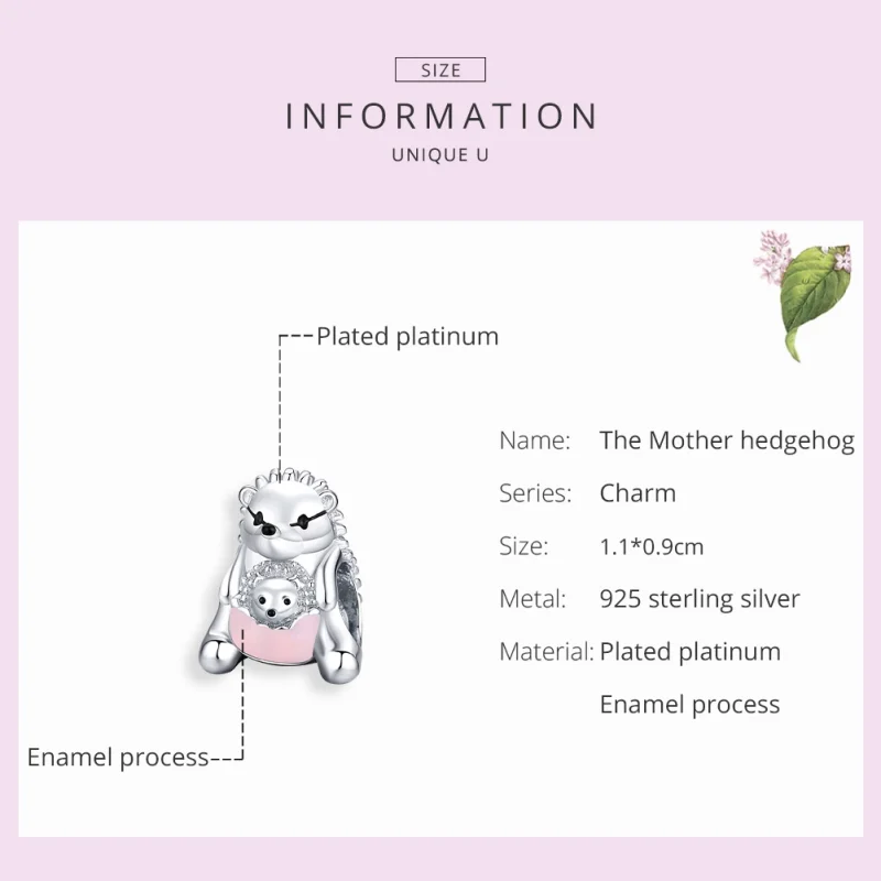 (image for) Pandora Style Silver Hedgehog mother and child Charm - BSC239 - View 7