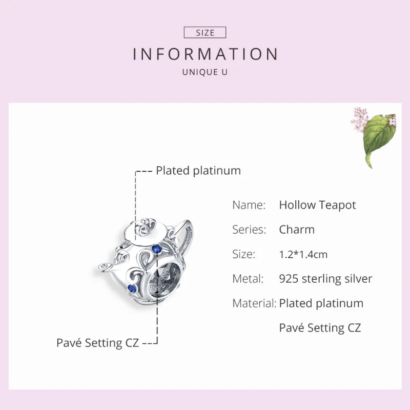(image for) Pandora Style Silver Hollow Teapot Charm - BSC274 - View 7