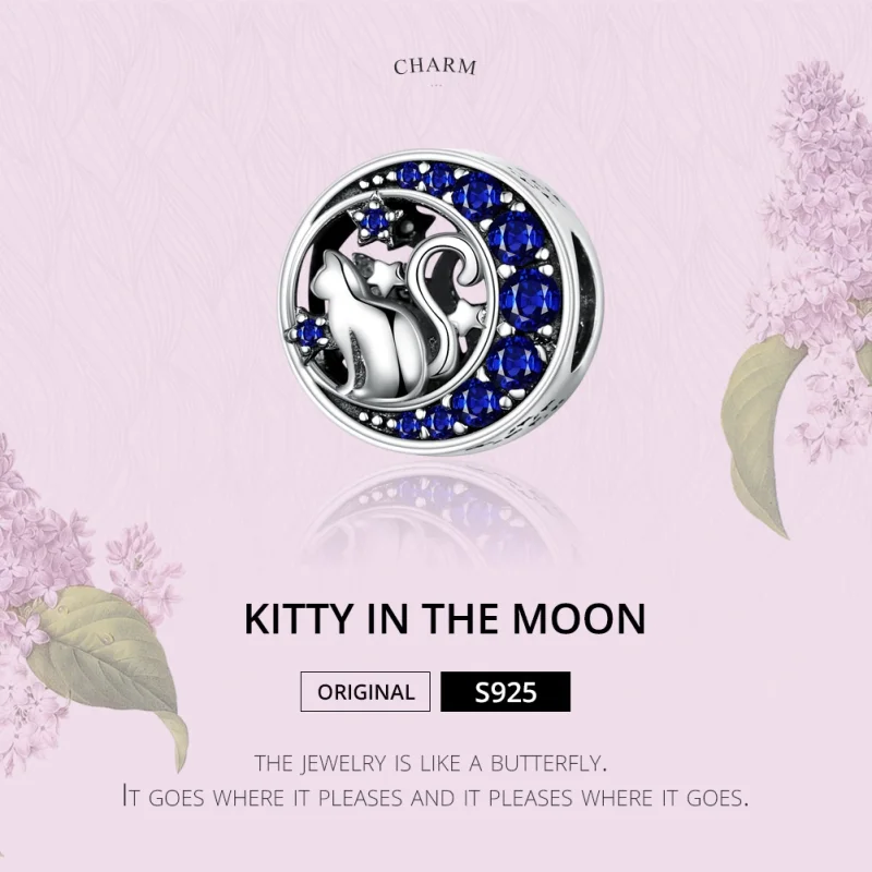 (image for) Pandora Style Silver Kitty In The Moon Charm - SCC1204 - View 2