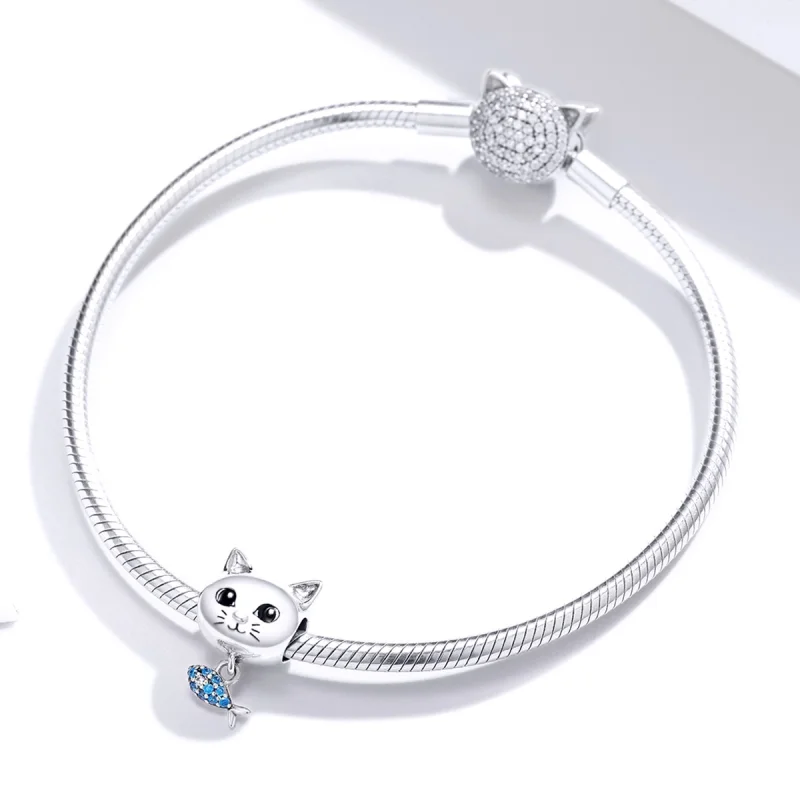(image for) Pandora Style Silver Kitty Love Fish Charm - BSC226 - View 3