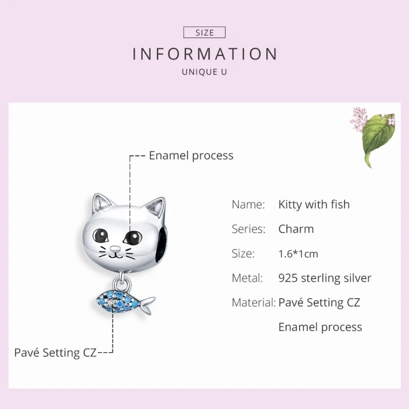 (image for) Pandora Style Silver Kitty Love Fish Charm - BSC226 - View 7