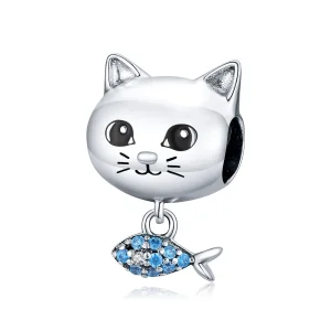 (image for) Pandora Style Silver Kitty Love Fish Charm - BSC226