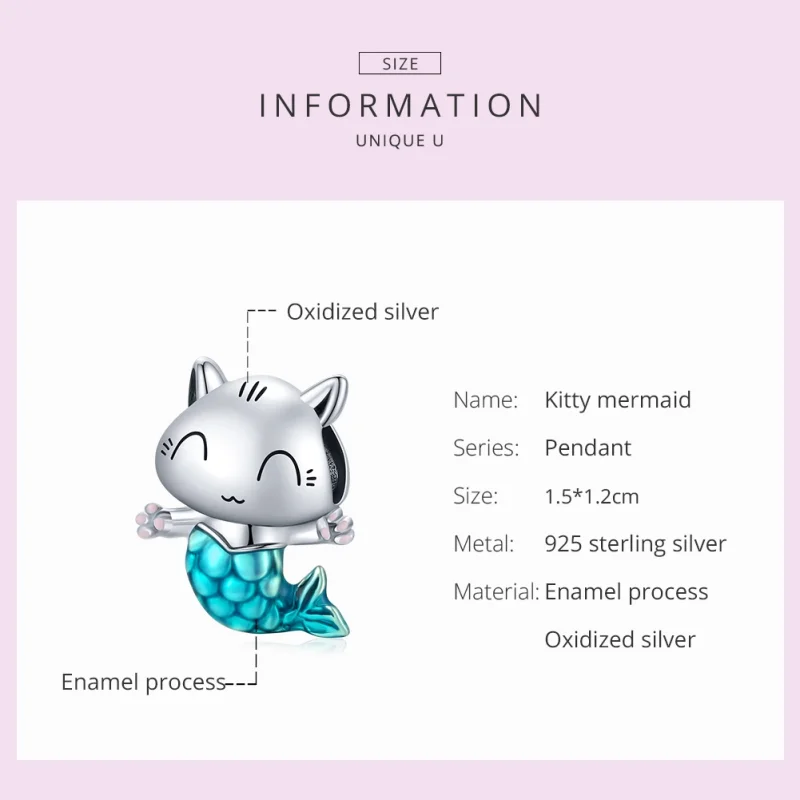 (image for) Pandora Style Silver Kitty Mermaid Charm - SCC1852 - View 5