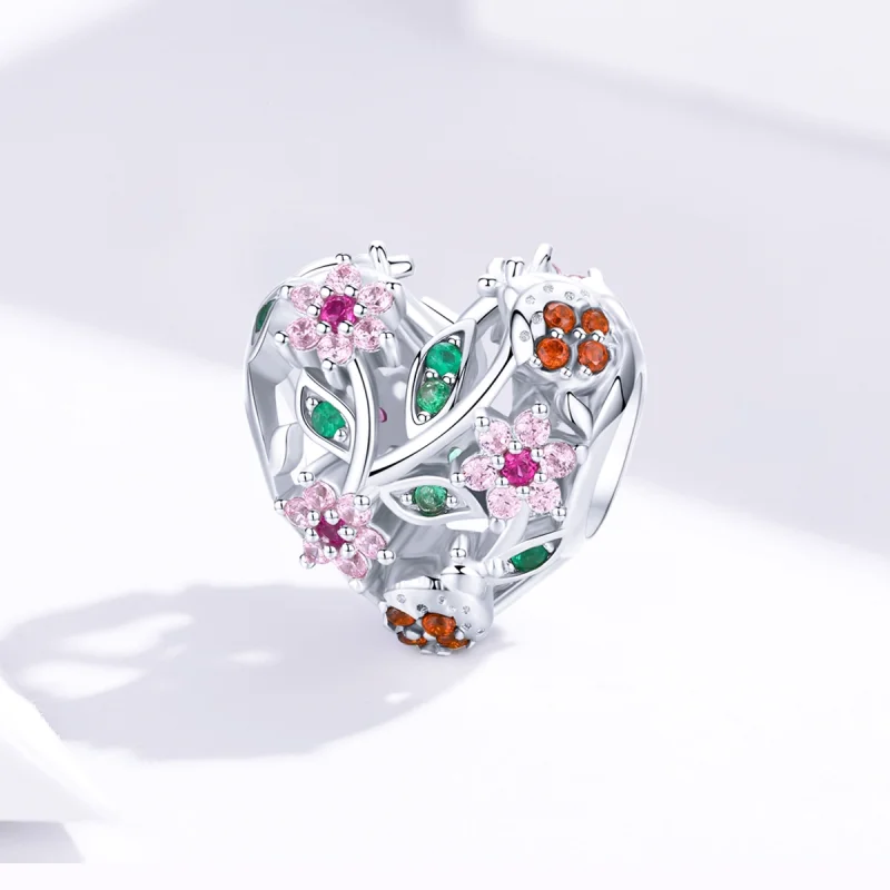 (image for) Pandora Style Silver Ladybug & Flowers Charm - BSC117 - View 2