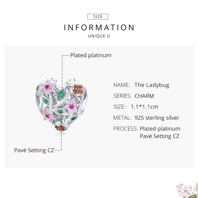 (image for) Pandora Style Silver Ladybug & Flowers Charm - BSC117 - View 6