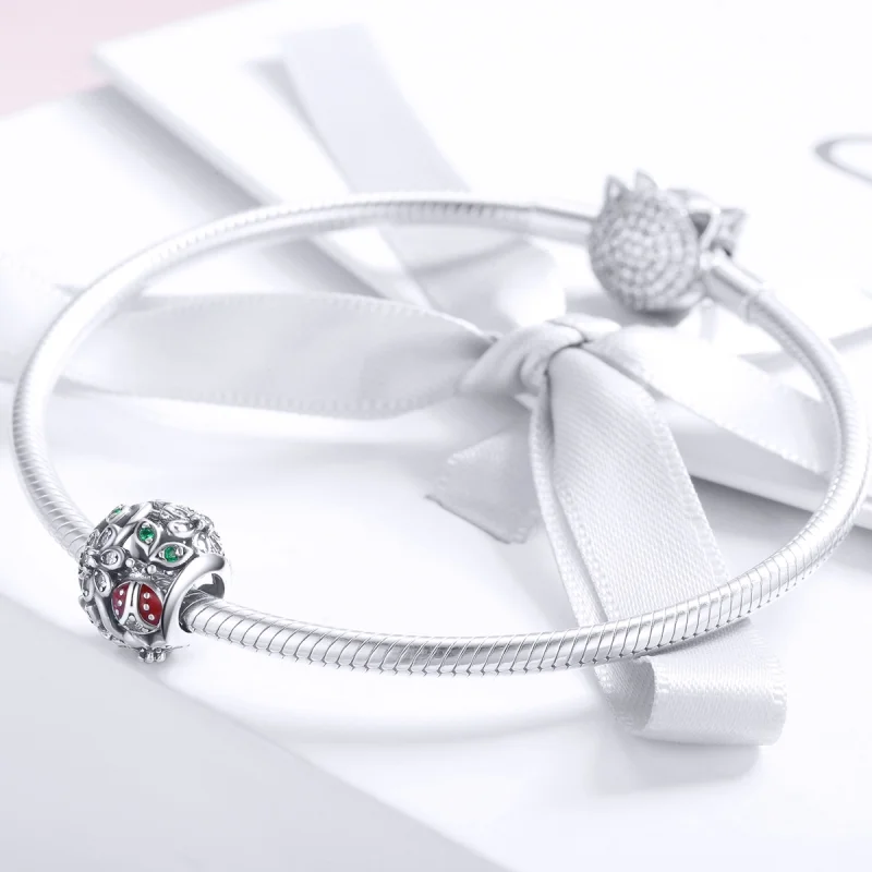 (image for) Pandora Style Silver Ladybugs And Flowers Charm - SCC926 - View 3