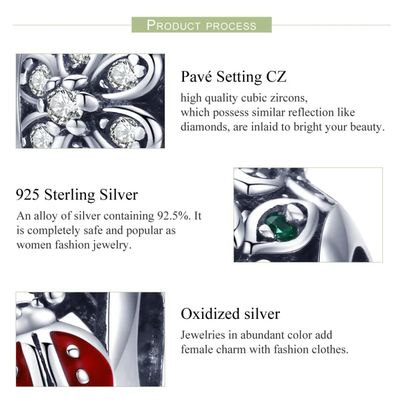 (image for) Pandora Style Silver Ladybugs And Flowers Charm - SCC926 - View 7