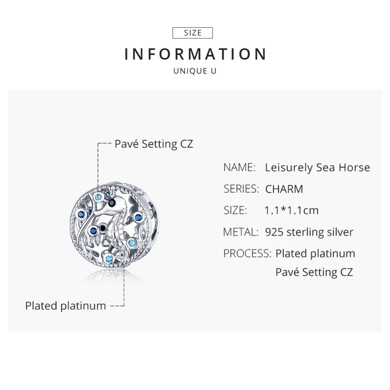 (image for) Pandora Style Silver Leisurely Seahorse Charm - BSC266 - View 8