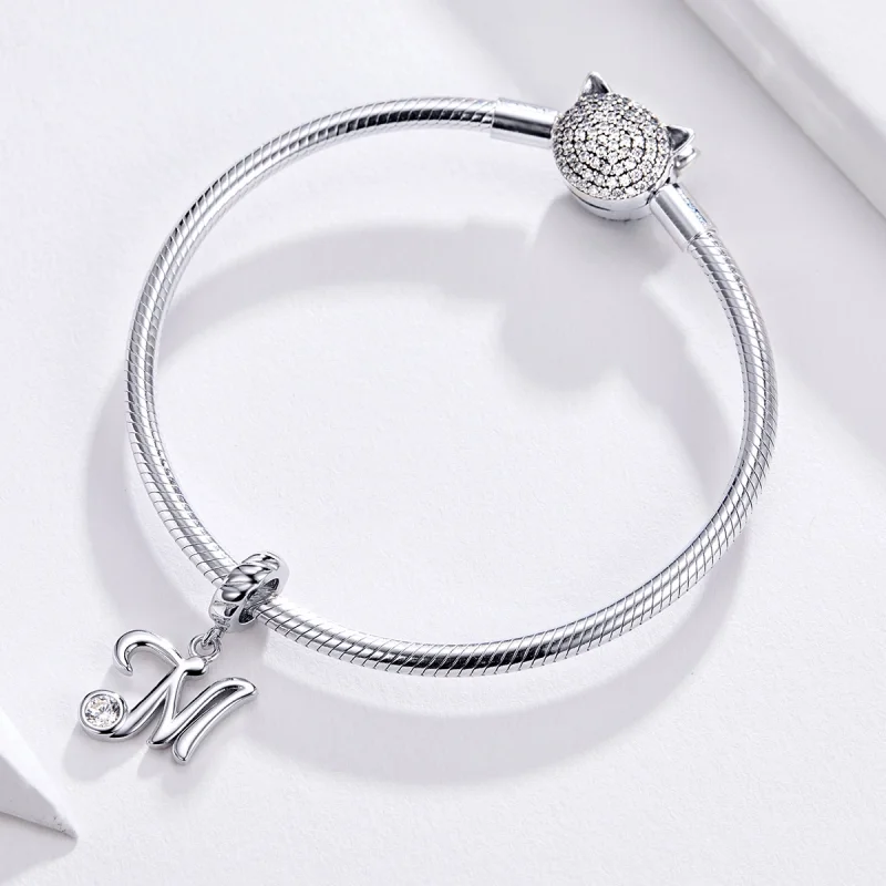 (image for) Pandora Style Silver Letter M Dangle - SCC1183-M - View 2