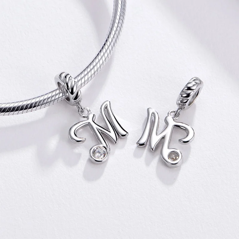 (image for) Pandora Style Silver Letter M Dangle - SCC1183-M - View 3