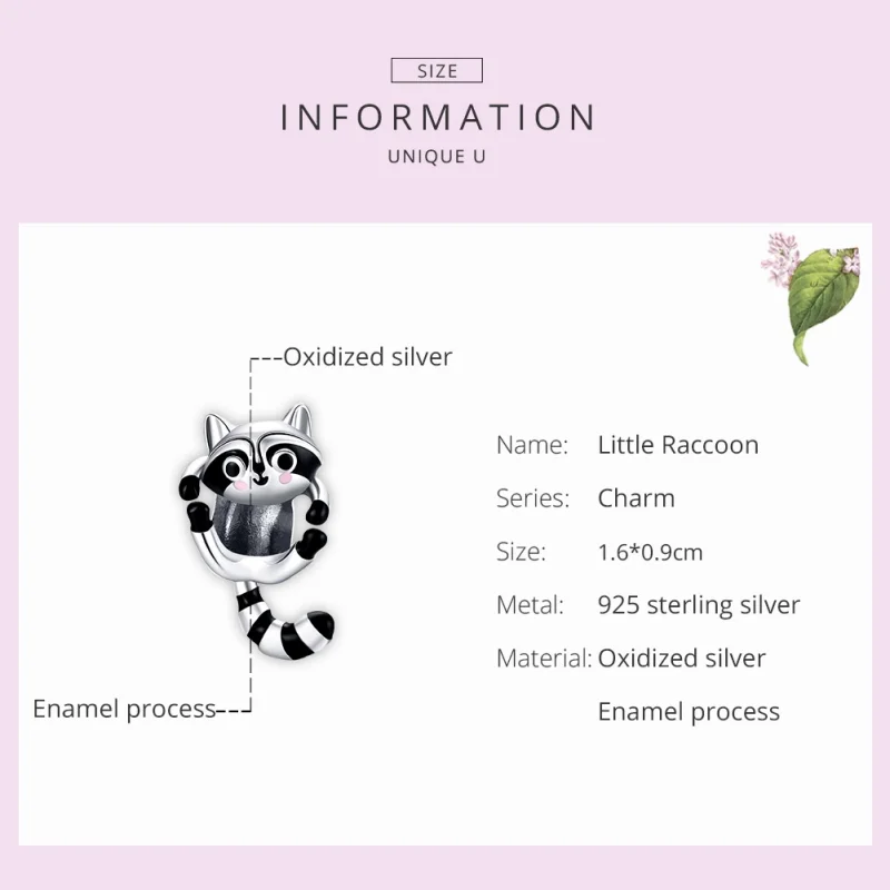 (image for) Pandora Style Silver Little Raccoon Charm - BSC403 - View 7