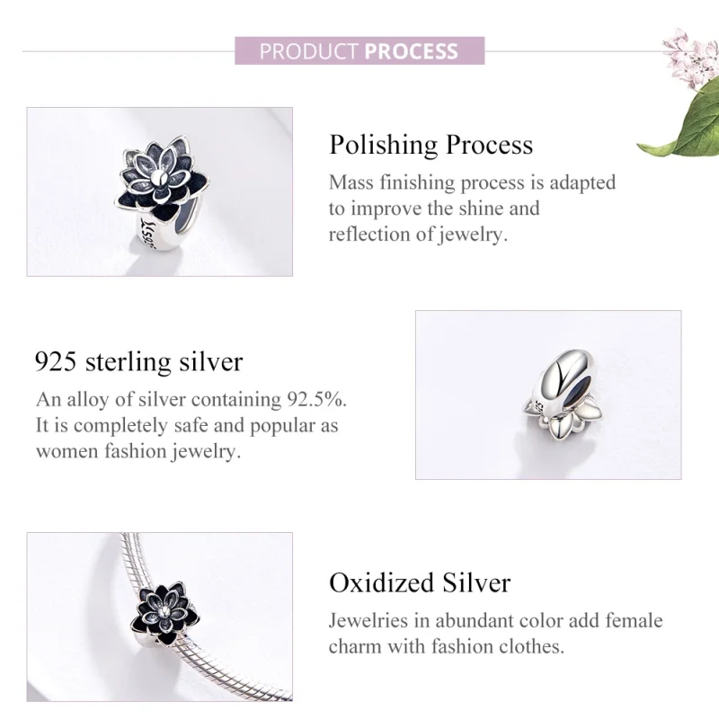 (image for) Pandora Style Silver Lotus Charm - SCC1196 - View 4