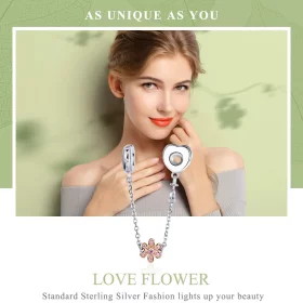 Pandora Style Silver Love Flower Safety Chain - SCC1113 Pandora Style Silver Love Flower Safety Chain - SCC1113
