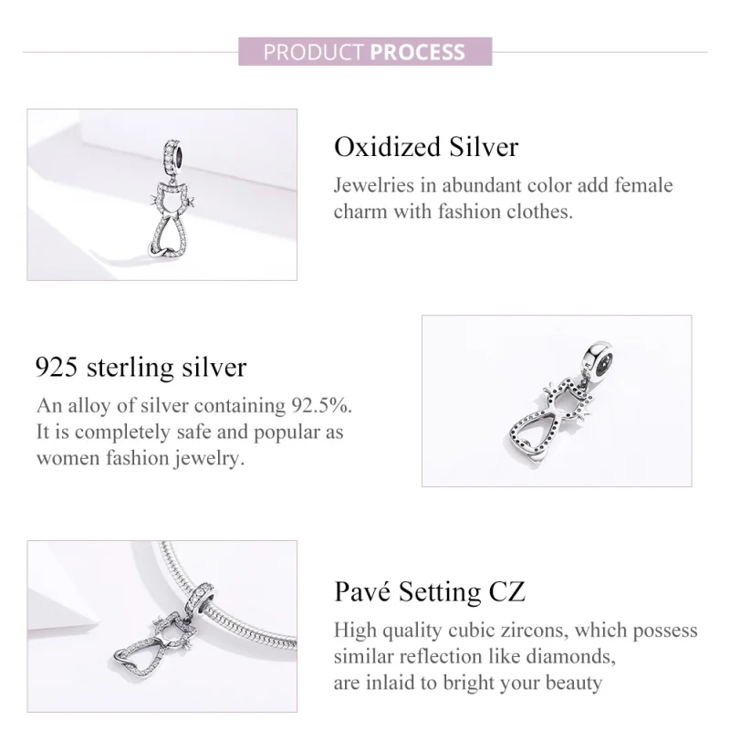 (image for) Pandora Style Silver Lovely Cat Dangle - SCC1162 - View 2