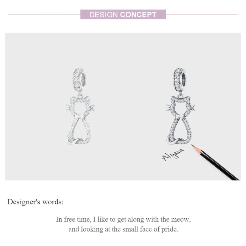 (image for) Pandora Style Silver Lovely Cat Dangle - SCC1162 - View 6