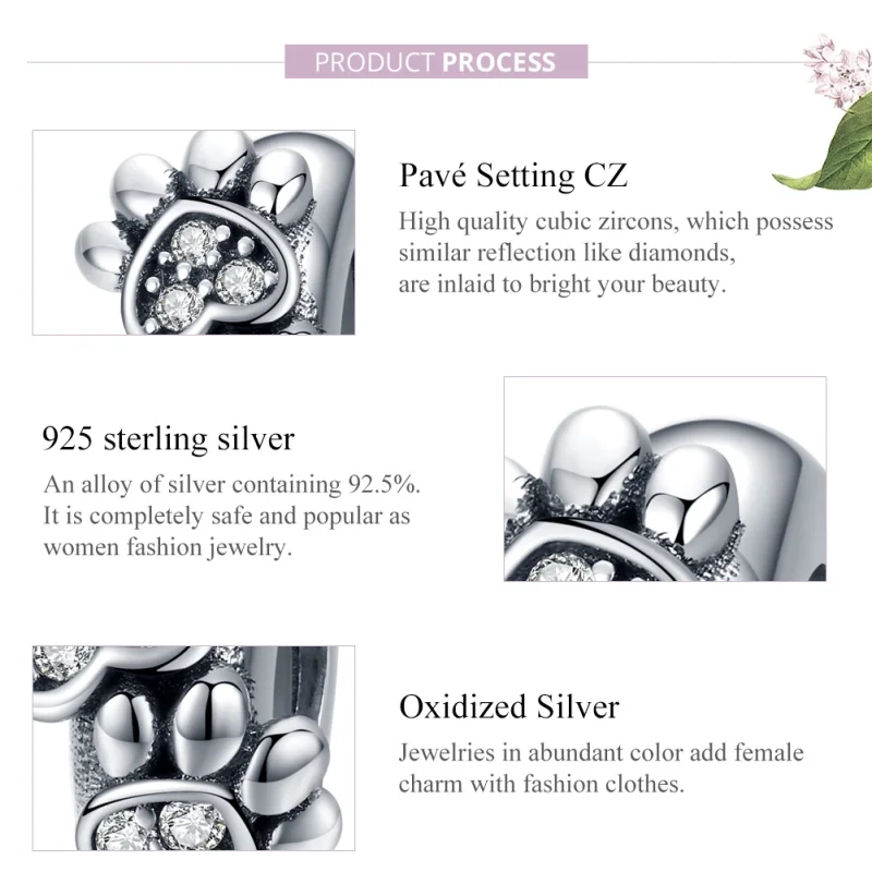 (image for) Pandora Style Silver Lovely Cat Paw Spacer - SCC1312 - View 2