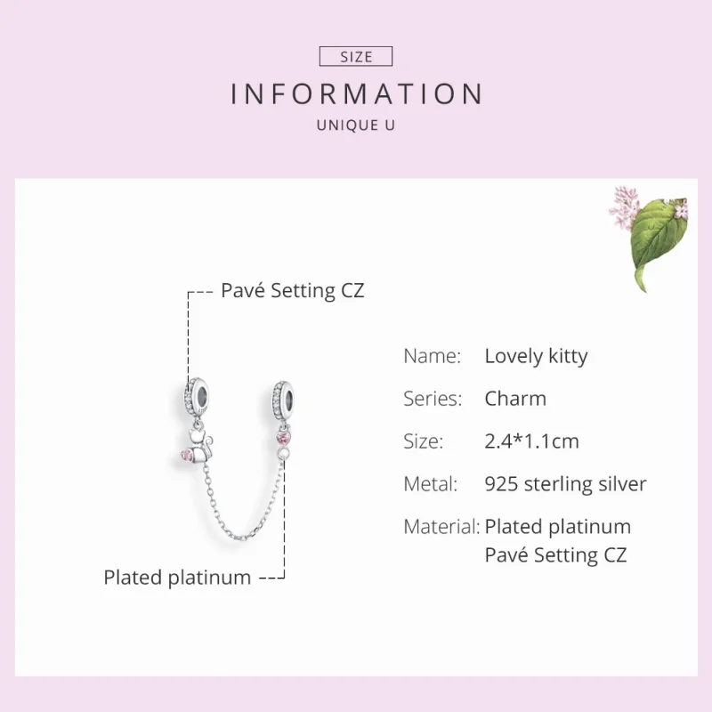 (image for) Pandora Style Silver Lovely Cat Safety Chain - SCC1233 - View 4
