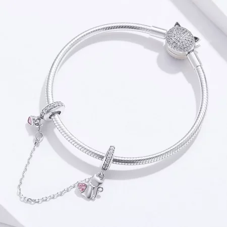 Pandora Style Silver Lovely Cat Safety Chain - SCC1233