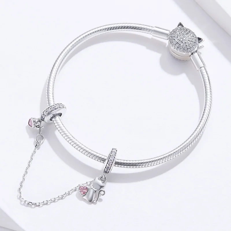 (image for) Pandora Style Silver Lovely Cat Safety Chain - SCC1233 - View 5