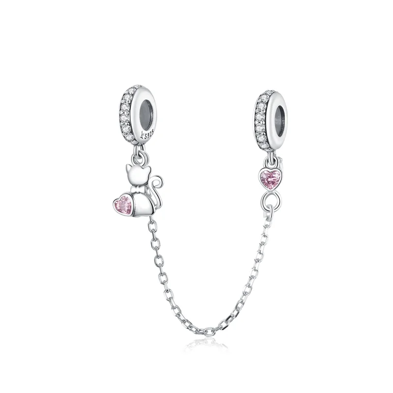 (image for) Pandora Style Silver Lovely Cat Safety Chain - SCC1233 - Product Image